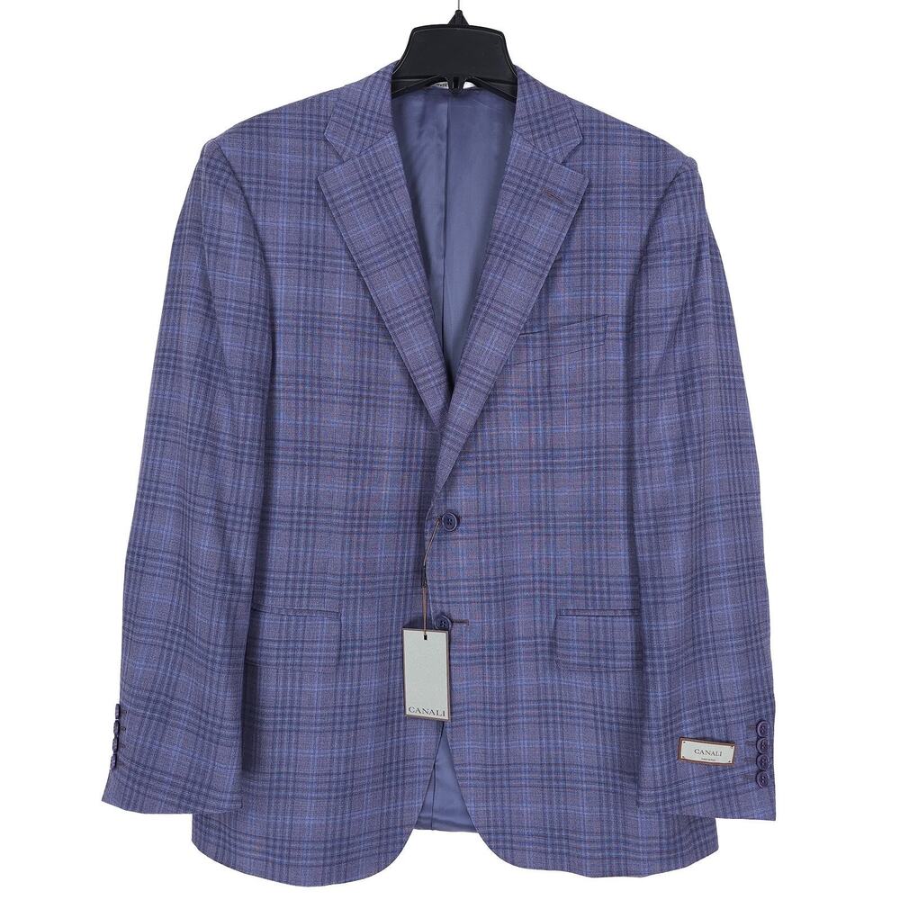 Canali Mens Regular Fit Suit Jacket 48R US / 58R IT Light Purple Plaid Wool NWT